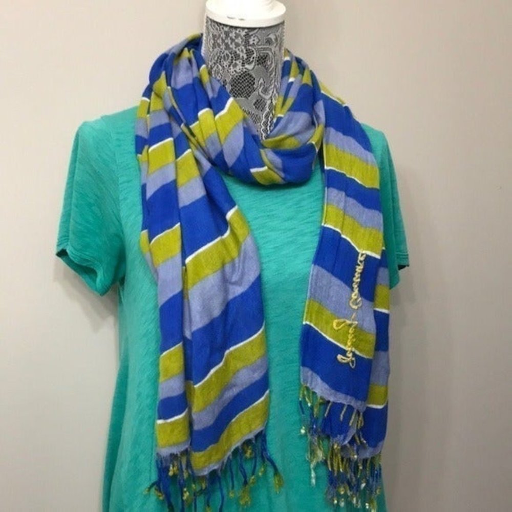 Juicy Couture Blue & Green Striped Scarf